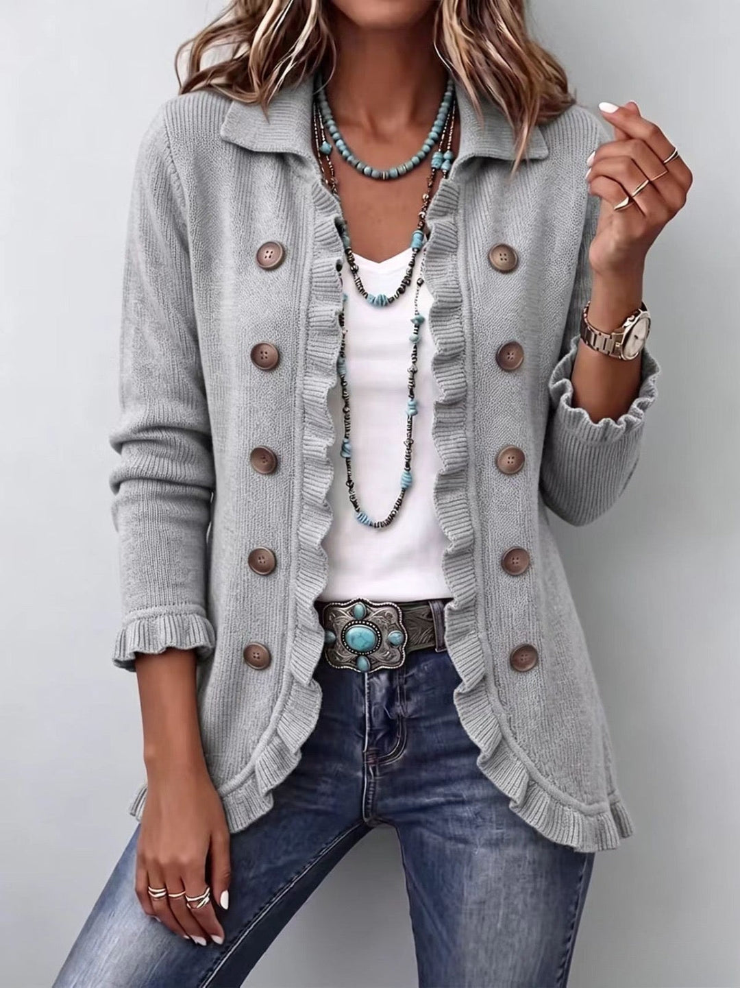 Eloísa | Γκρι Ραμμένο Ζακέτα με Ράψιμο