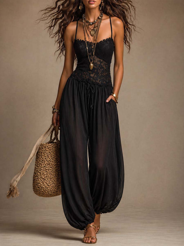 Adelina™ | Μονόχρωμο με Δαντέλα και Κολάρο Halter