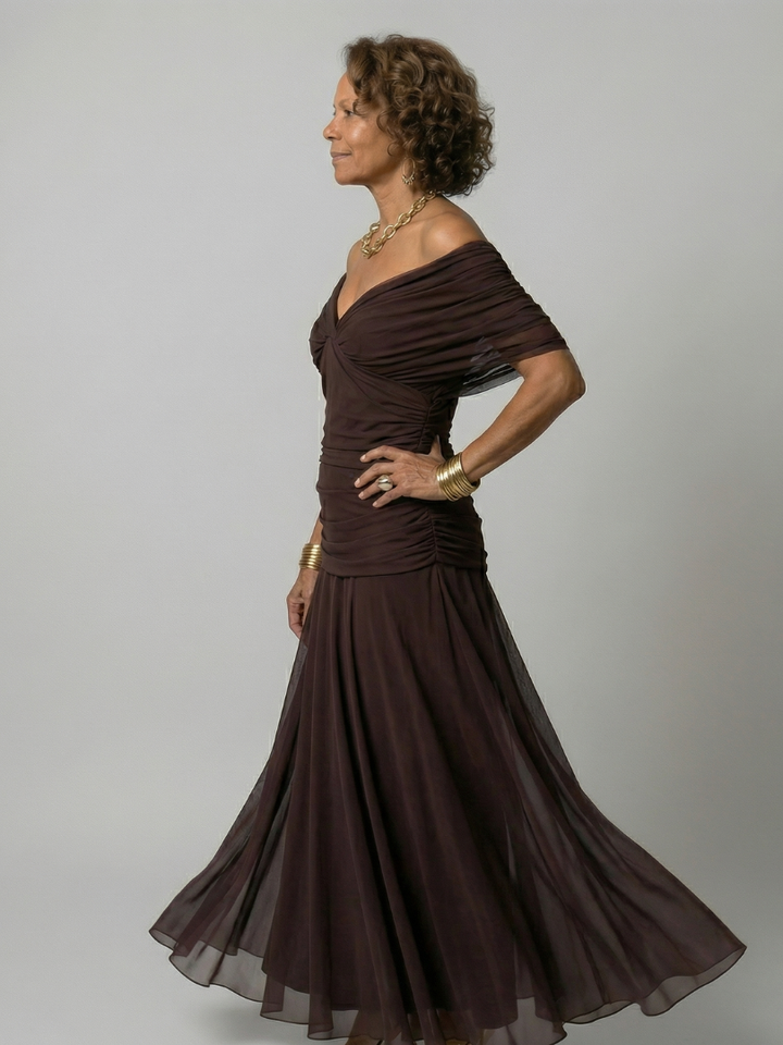 Calena™ | Μίντι Φόρεμα Off-Shoulder με Πτυχώσεις