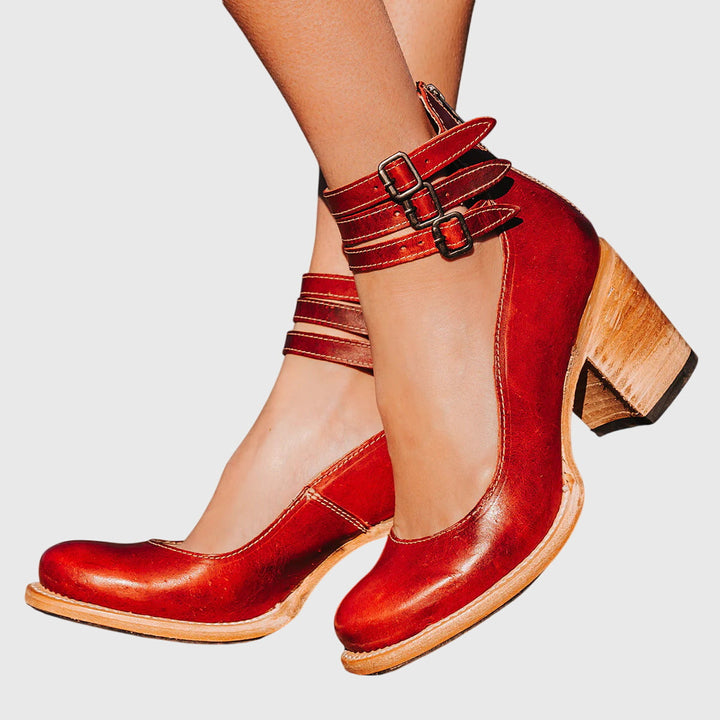 Casilda™ | Vintage Μποτάκι με Τετράγωνο Τακούνι και Αγκράφες