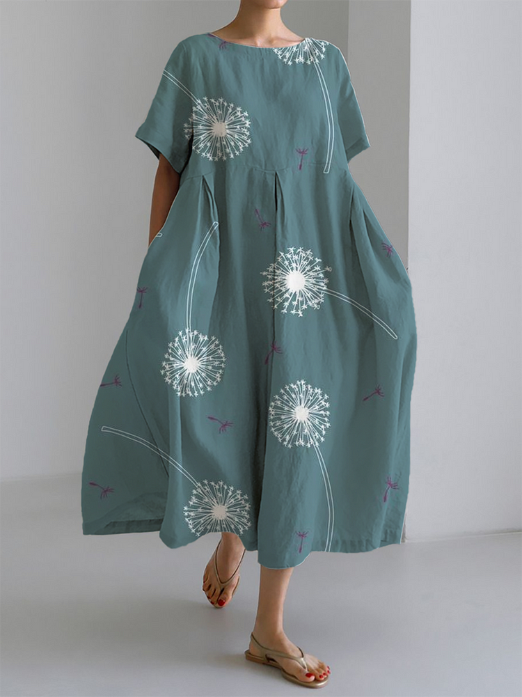 Gabriela™ | Φαρδύ Floral Φόρεμα Πράσινο