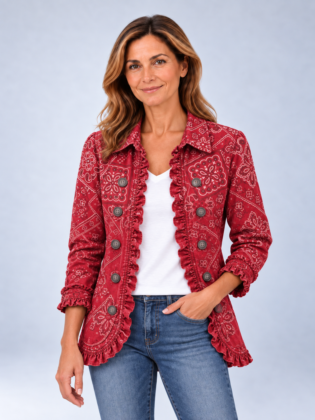 Clotilde | Gradient Cashmere Jacket with Ruffles