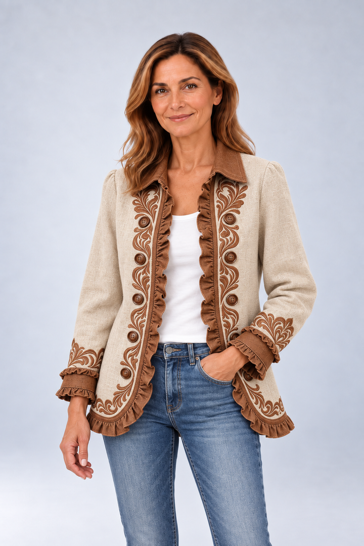 Αλμουδένα | Floral Embroidered Jacket with Ruffles