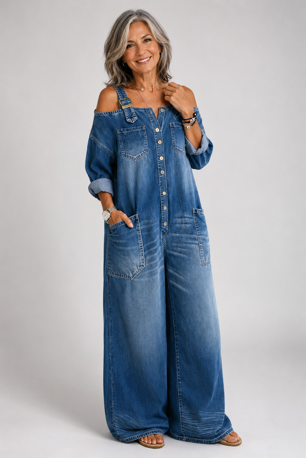 Ludovina™ | Oversize τζιν πουκάμισο με μακριά μανίκια