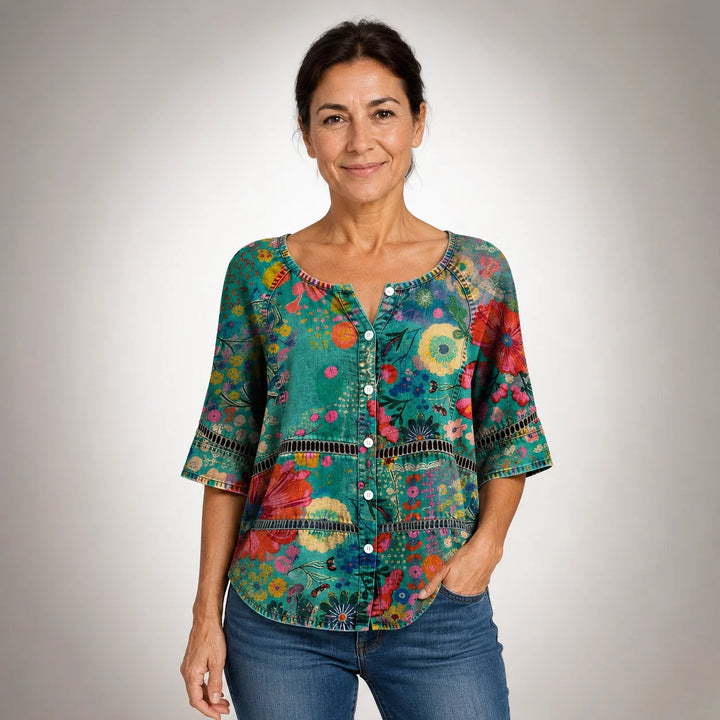 Milagros™ | Πολύχρωμο Vintage Floral πουκάμισο τριών τετάρτων