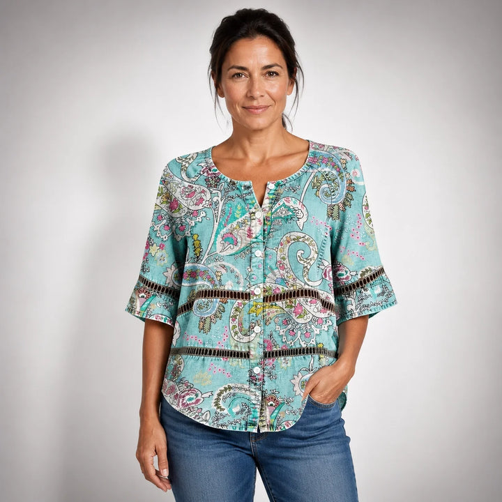 Consuelo™ | Vintage πουκάμισο με σχέδιο Paisley και τρία τέταρτα μανίκια