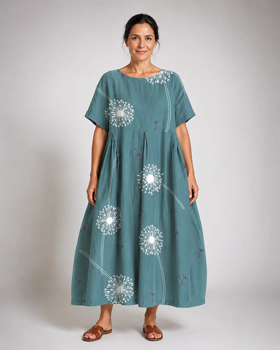 Gabriela™ | Φαρδύ Floral Φόρεμα Πράσινο