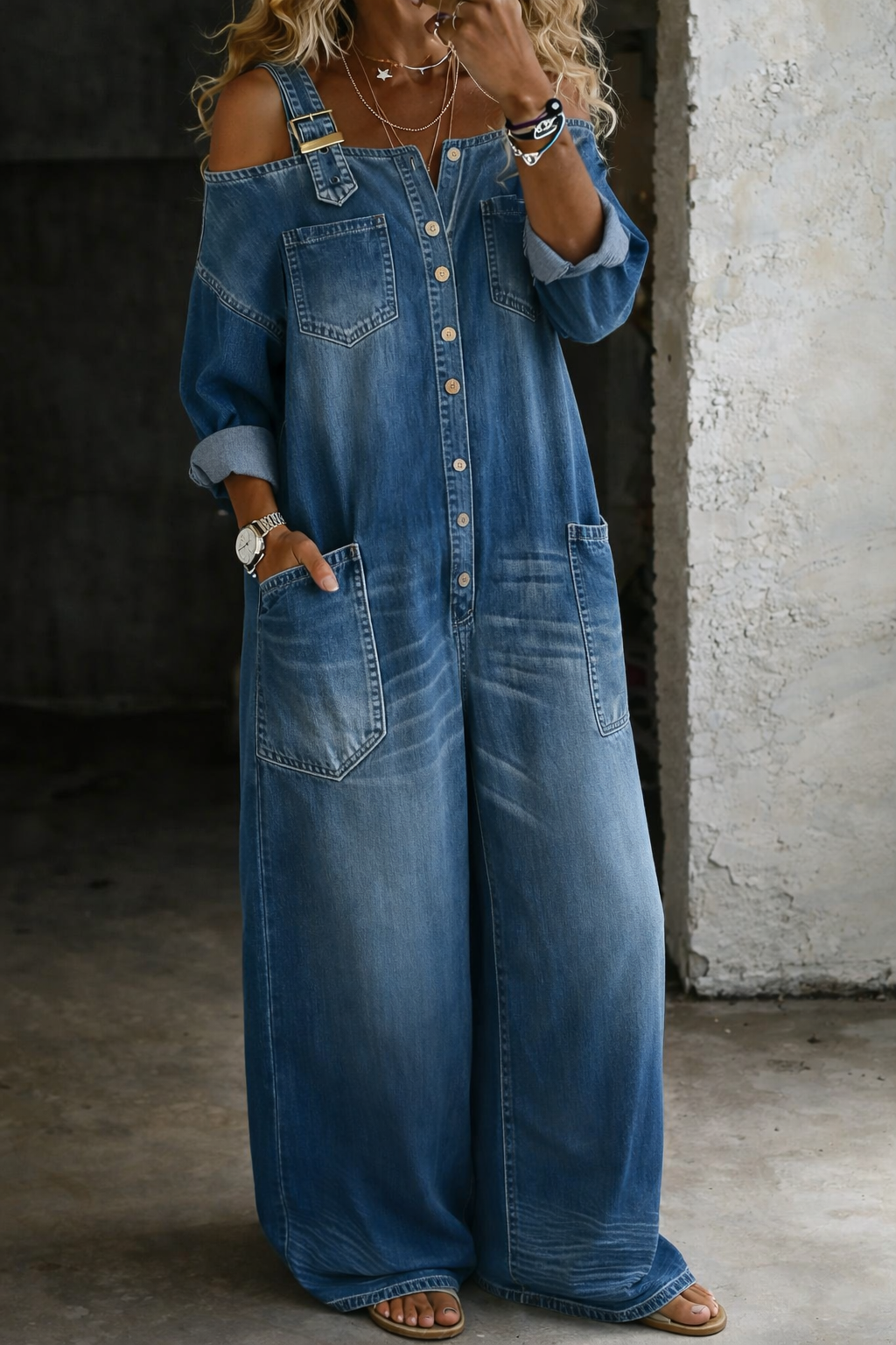 Ludovina™ | Oversize τζιν πουκάμισο με μακριά μανίκια