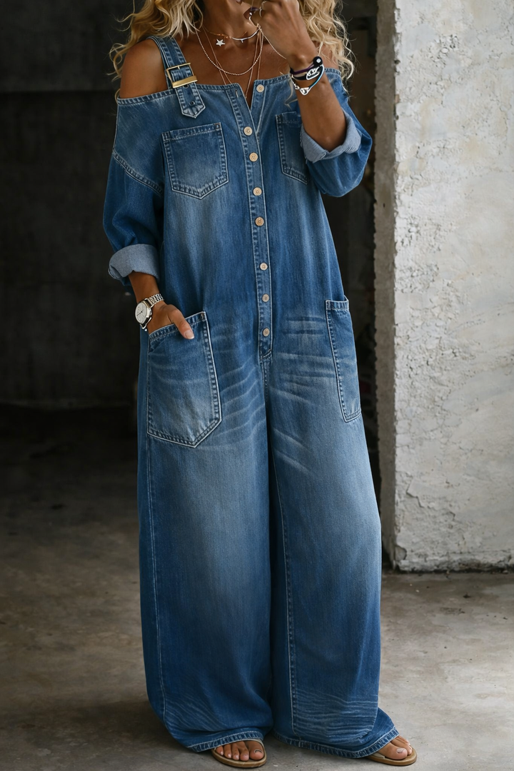 Ludovina™ | Oversize τζιν πουκάμισο με μακριά μανίκια