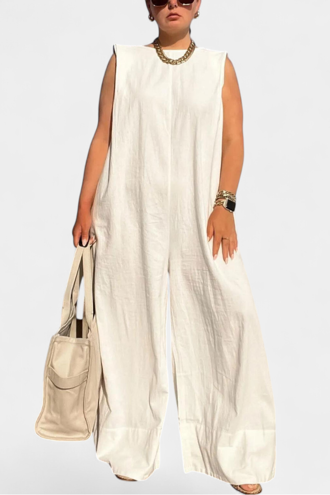 Αέρας Μονοκόμματο Oversize χωρίς Μανίκια με Φαρδιά Πόδια
