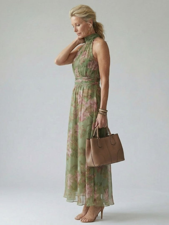 Mirella™ | Floral Midi Halter Φόρεμα με Ραφές