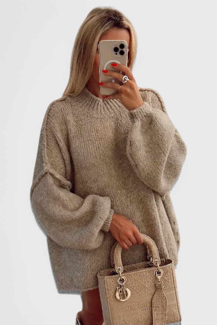 Κάσσια | Oversized Πλεκτό Ζακέτα με Φουσκωτά Μανίκια