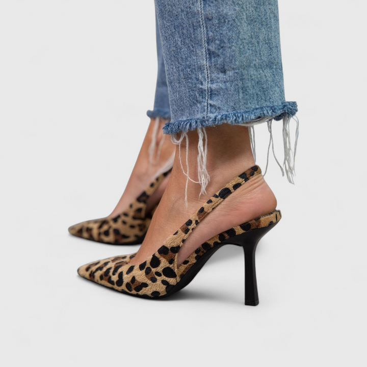 Manuela™ | Σαμπό Slingback Λεοπάρ από Λεπτό Τακούνι