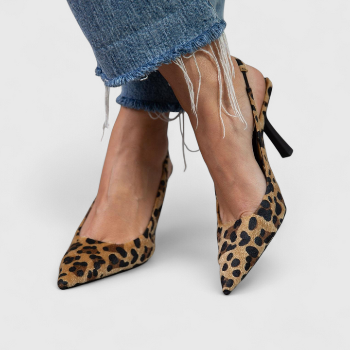 Manuela™ | Σαμπό Slingback Λεοπάρ από Λεπτό Τακούνι