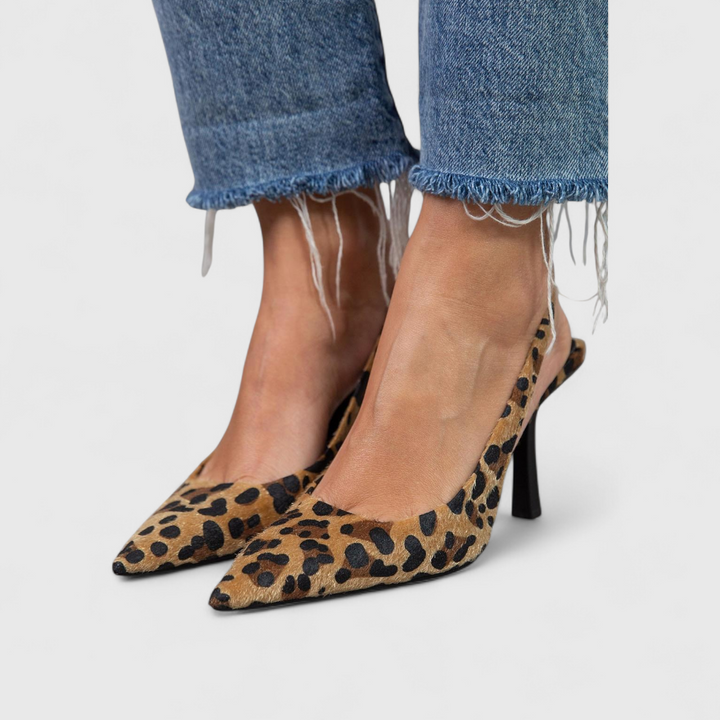 Manuela™ | Σαμπό Slingback Λεοπάρ από Λεπτό Τακούνι