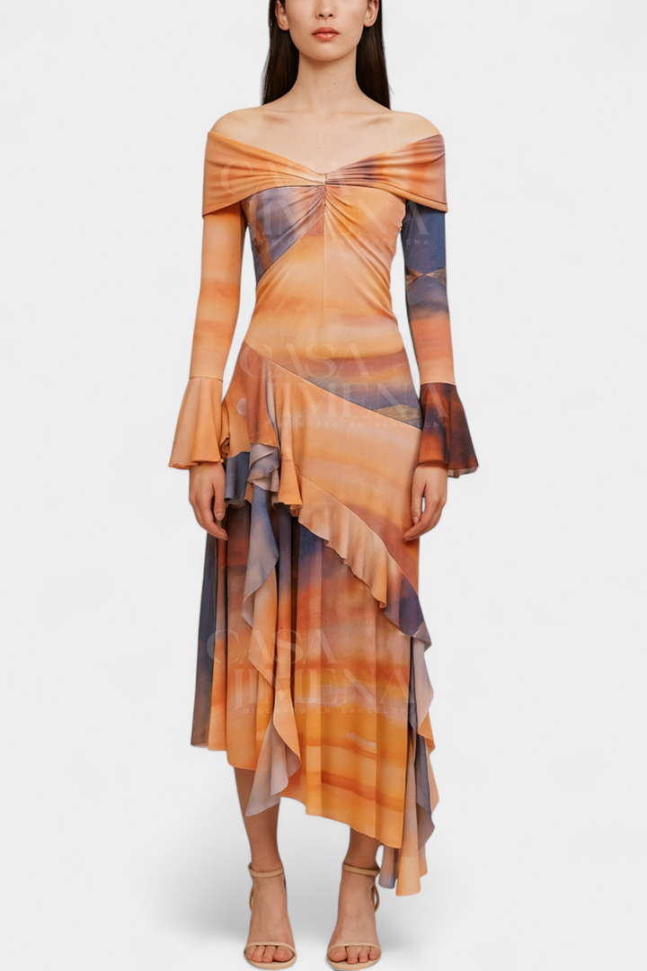 Agentha Φαλντα Μακριά Ασύμμετρη με Εκτύπωση Tie-Dye