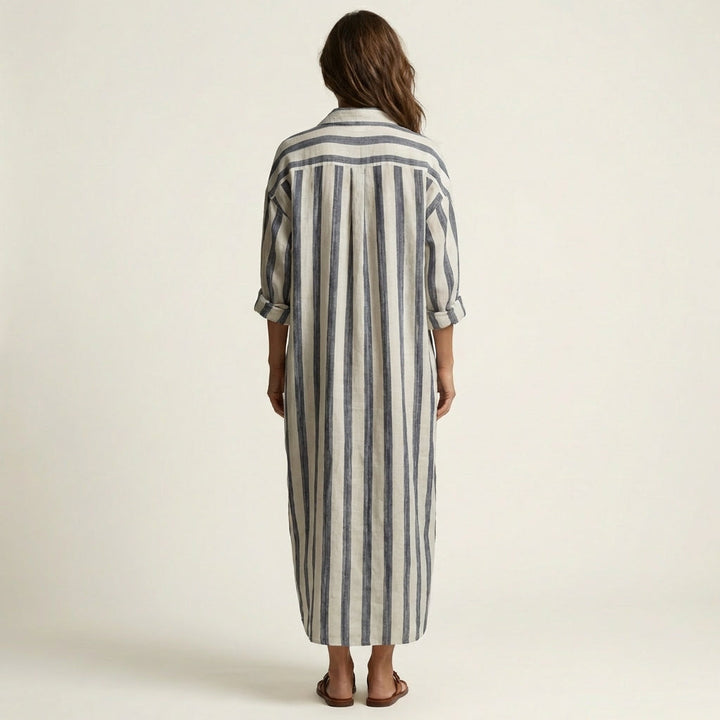 Leandra™ | Μακριά Ριγέ Φόρεμα με Γιακά