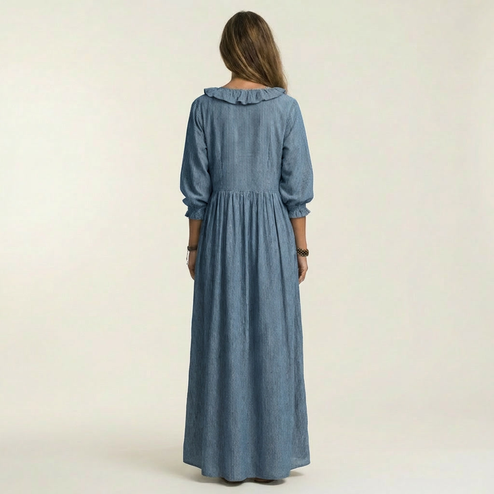 Paulina™ | Μακρύ Φόρεμα με Βολάν και Μανίκια Φαροειδή
