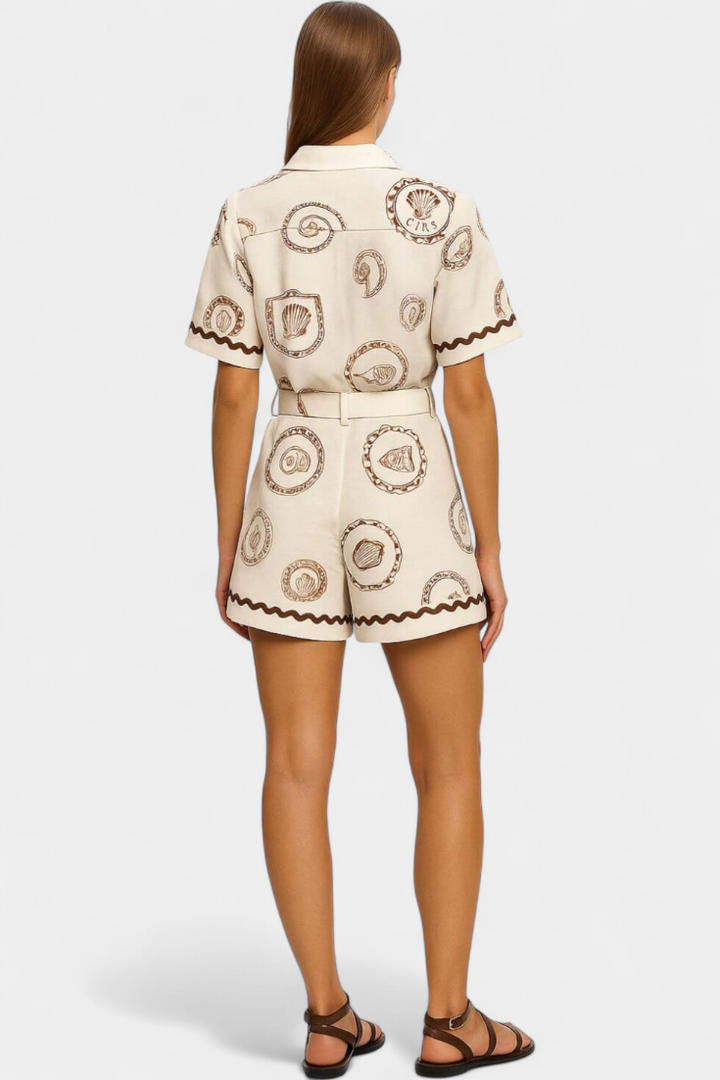 Μονοκόμματο T-Shirt Seashell με Λεπτομέρεια από Κέλυφος και Κουμπιά