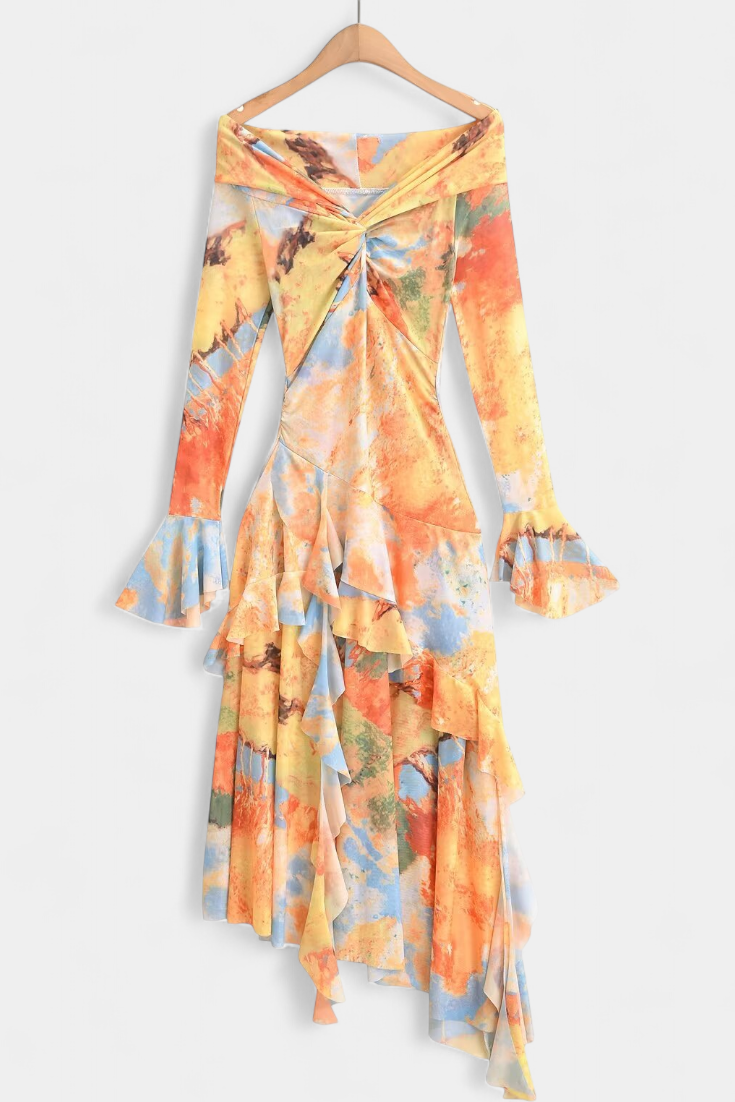 Agentha Φαλντα Μακριά Ασύμμετρη με Εκτύπωση Tie-Dye