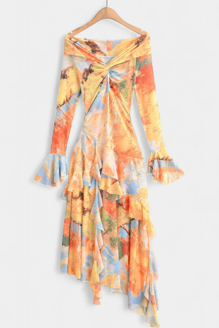 Agentha Φαλντα Μακριά Ασύμμετρη με Εκτύπωση Tie-Dye