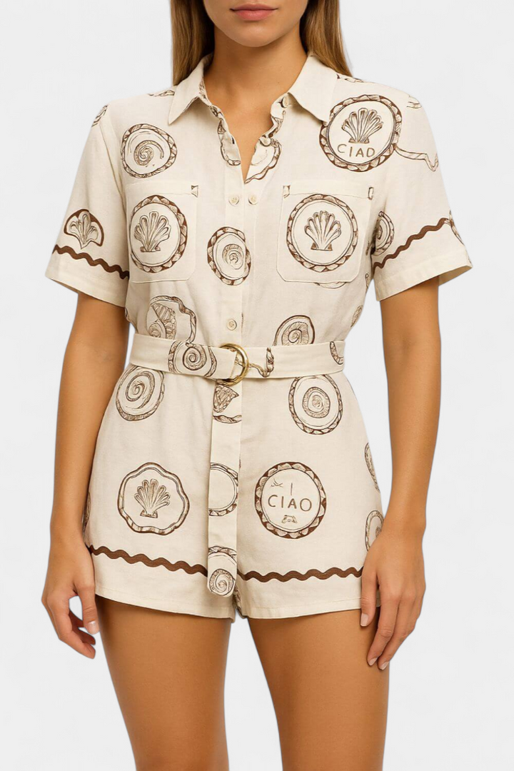 Μονοκόμματο T-Shirt Seashell με Λεπτομέρεια από Κέλυφος και Κουμπιά