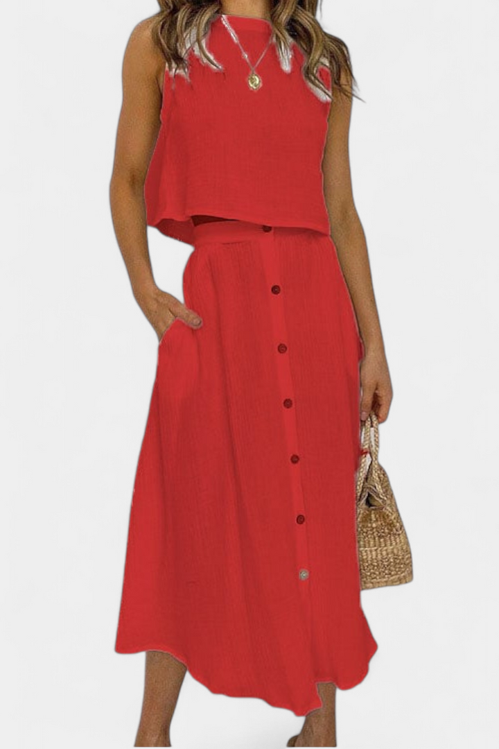Νάχα Σύνολο από Βαμβάκι με Γιλέκο και Κεντρικά Κουμπιά