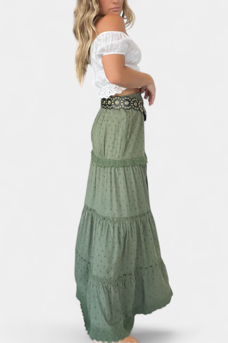 Φούστα Dola Maxi Boho με Δαντέλα και Μπροστινή Άνοιξη