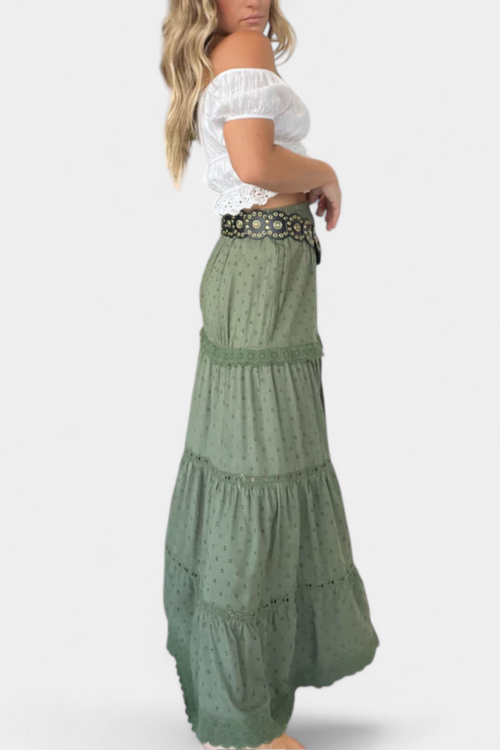 Φούστα Dola Maxi Boho με Δαντέλα και Μπροστινή Άνοιξη