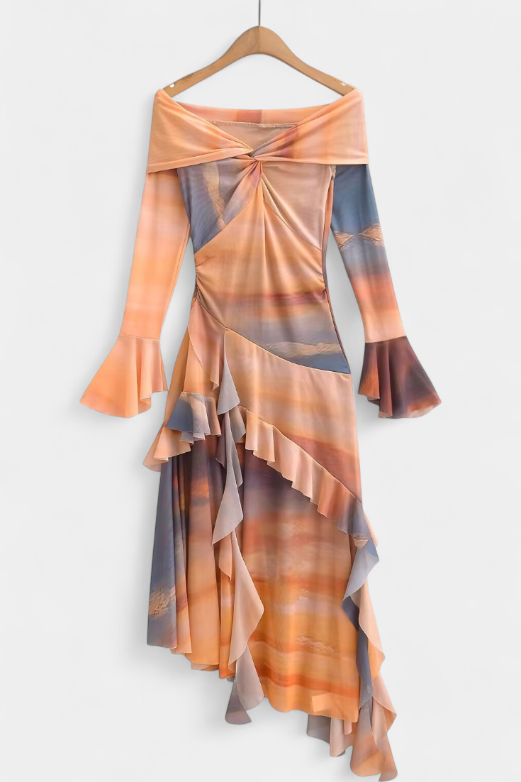 Agentha Φαλντα Μακριά Ασύμμετρη με Εκτύπωση Tie-Dye