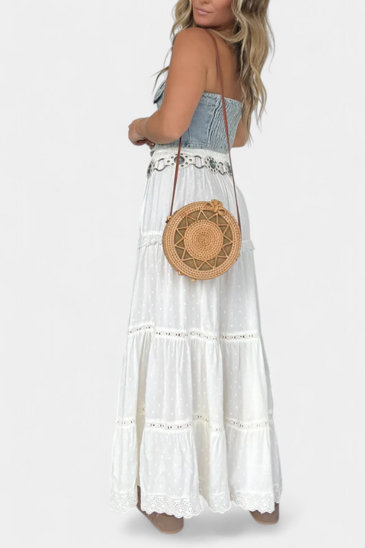 Φούστα Dola Maxi Boho με Δαντέλα και Μπροστινή Άνοιξη