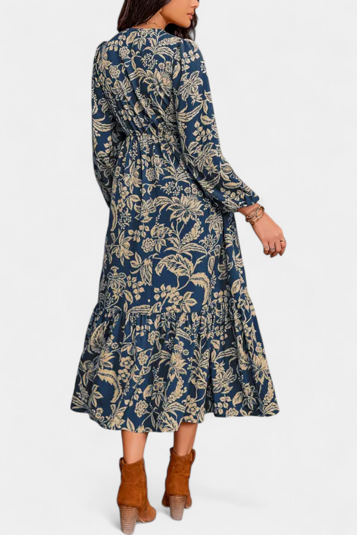Φόρεμα Maxi Bohemio με Λουλούδια και Φουσκωτά Μανίκια