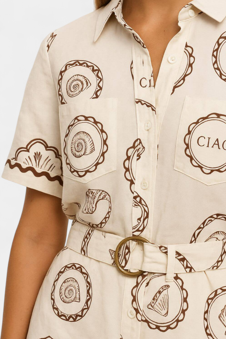Μονοκόμματο T-Shirt Seashell με Λεπτομέρεια από Κέλυφος και Κουμπιά