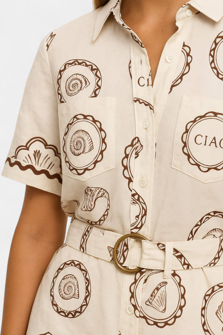 Μονοκόμματο T-Shirt Seashell με Λεπτομέρεια από Κέλυφος και Κουμπιά