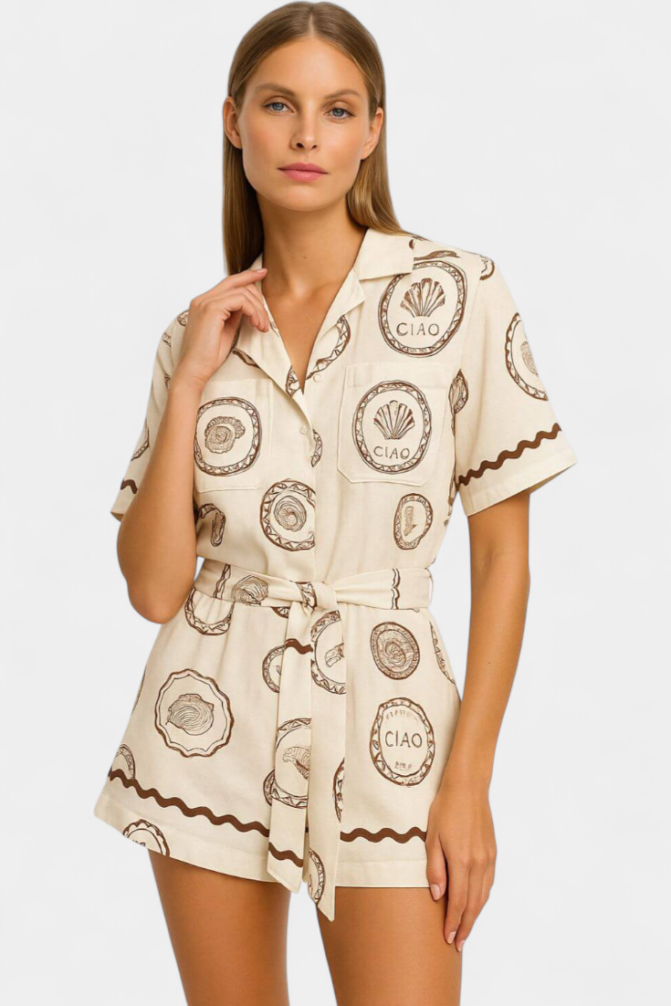Μονοκόμματο T-Shirt Seashell με Λεπτομέρεια από Κέλυφος και Κουμπιά