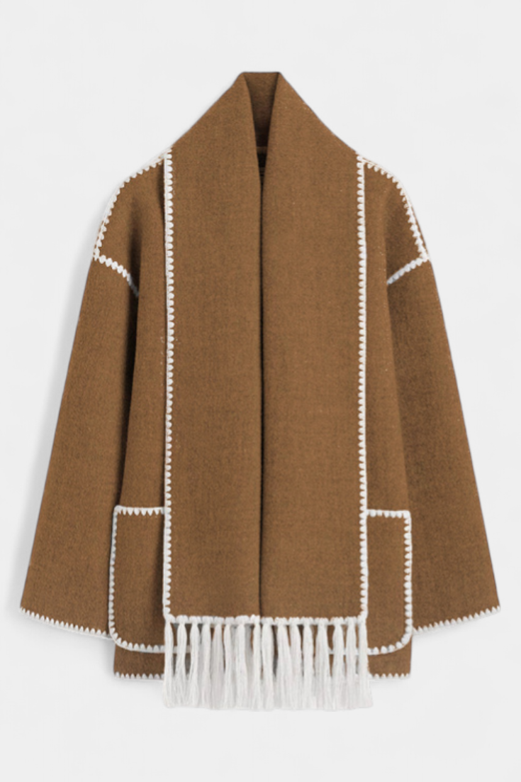 Pauline | Ανοιχτό Μπουφάν με Ενσωματωμένο Φουλάρι με Φούντες
