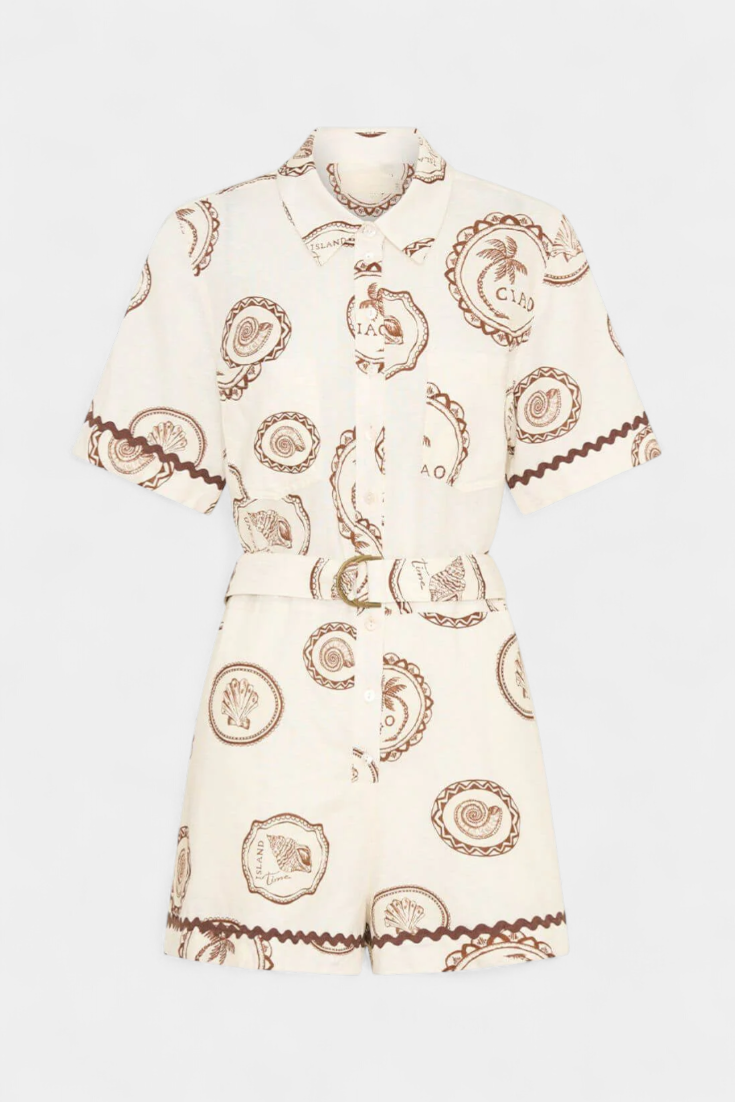Μονοκόμματο T-Shirt Seashell με Λεπτομέρεια από Κέλυφος και Κουμπιά