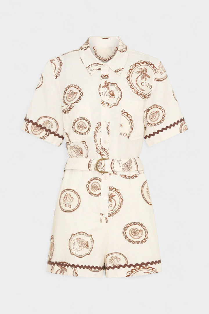 Μονοκόμματο T-Shirt Seashell με Λεπτομέρεια από Κέλυφος και Κουμπιά