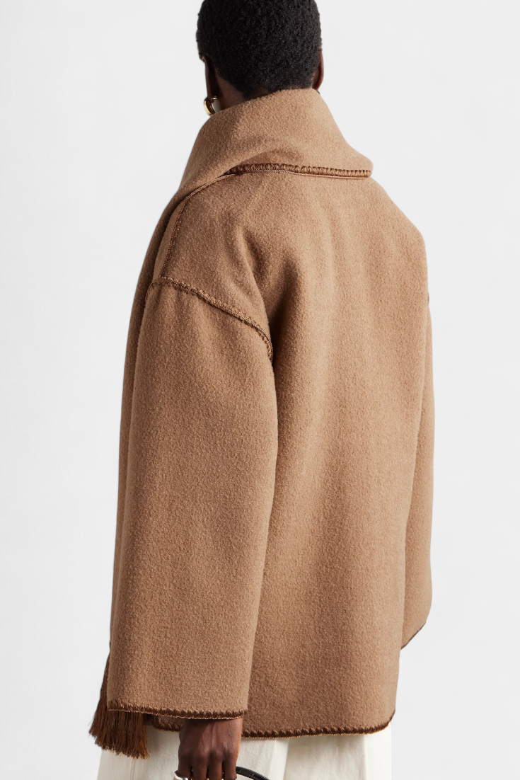 Pauline | Ανοιχτό Μπουφάν με Ενσωματωμένο Φουλάρι με Φούντες