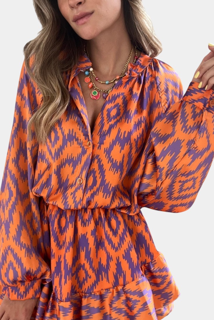 Μονοκόμμα Yasmine Mini με Βολάν και Σχέδιο Ikat