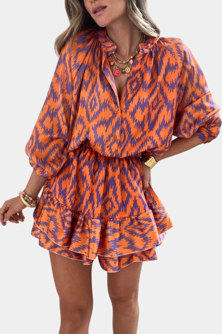 Μονοκόμμα Yasmine Mini με Βολάν και Σχέδιο Ikat