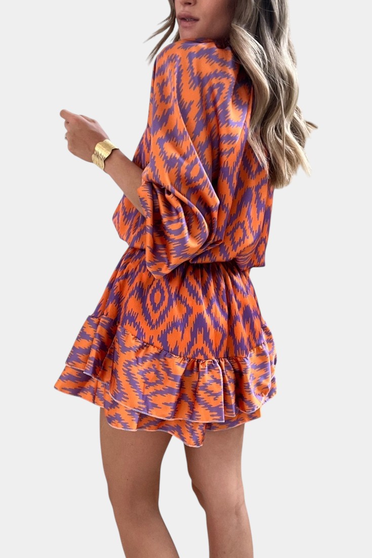 Μονοκόμμα Yasmine Mini με Βολάν και Σχέδιο Ikat