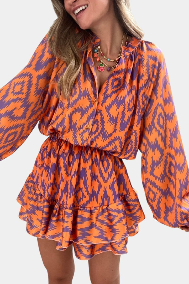 Μονοκόμμα Yasmine Mini με Βολάν και Σχέδιο Ikat