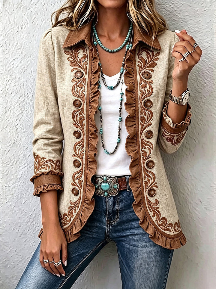 Αλμουδένα | Floral Embroidered Jacket with Ruffles